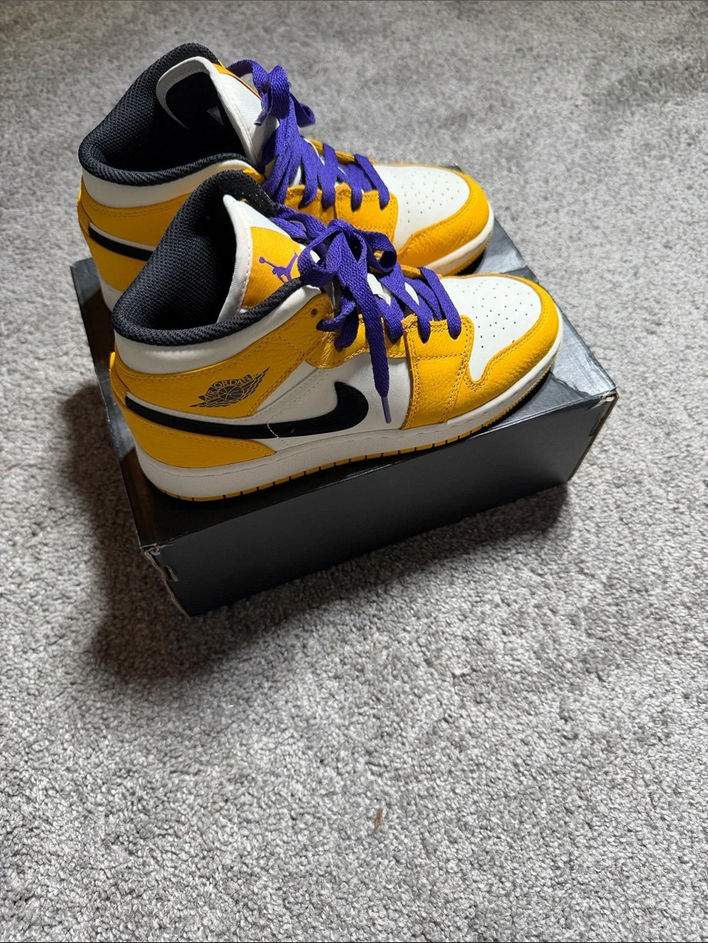 Jordan Yellow, Purple & White High-Top Sneakers